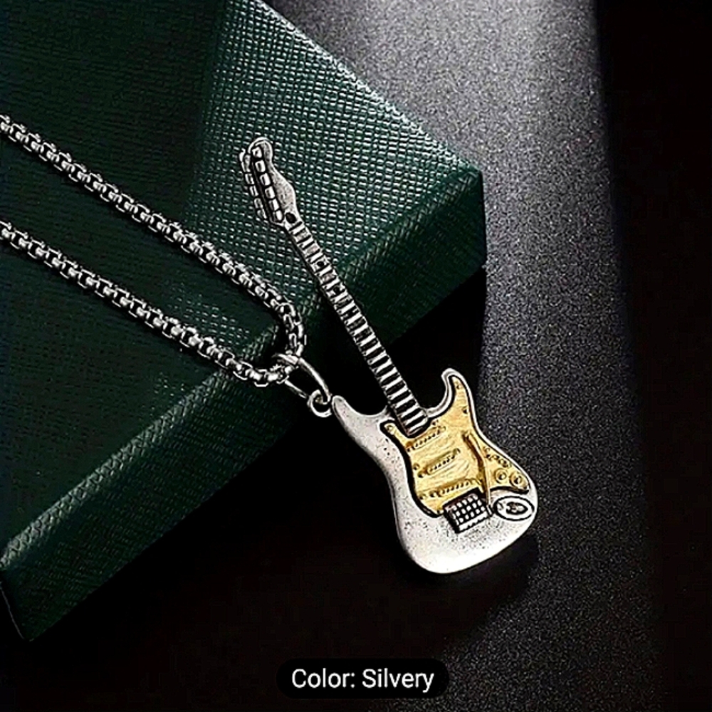 Silver plated guitar necklace